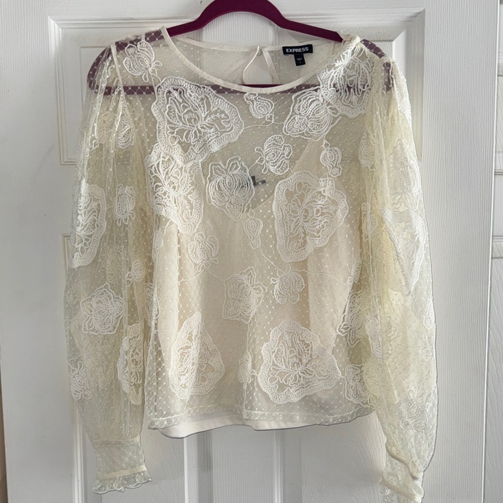 Express Cream Floral Lace Blouse